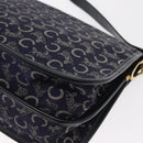 CELINE C Sulky Horse Carriage Shoulder Bag Canvas Leather Navy Gold Auth 153832-16