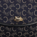 CELINE C Sulky Horse Carriage Shoulder Bag Canvas Leather Navy Gold Auth 153832-17
