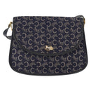 CELINE C Sulky Horse Carriage Shoulder Bag Canvas Leather Navy Gold Auth 153832-13
