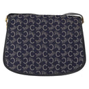 CELINE C Sulky Horse Carriage Shoulder Bag Canvas Leather Navy Gold Auth 153832-2