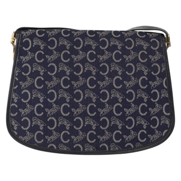 CELINE C Sulky Horse Carriage Shoulder Bag Canvas Leather Navy Gold Auth 153832 - 0