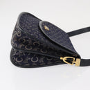 CELINE C Sulky Horse Carriage Shoulder Bag Canvas Leather Navy Gold Auth 153832-3