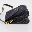 CELINE C Sulky Horse Carriage Shoulder Bag Canvas Leather Navy Gold Auth 153832-4
