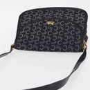CELINE C Sulky Horse Carriage Shoulder Bag Canvas Leather Navy Gold Auth 153832-6