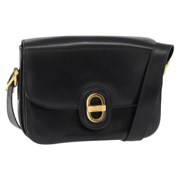 CELINE Horse Carriage Shoulder Bag Leather Black Gold Auth 153833