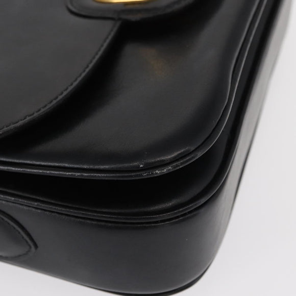 CELINE Horse Carriage Shoulder Bag Leather Black Gold Auth 153833