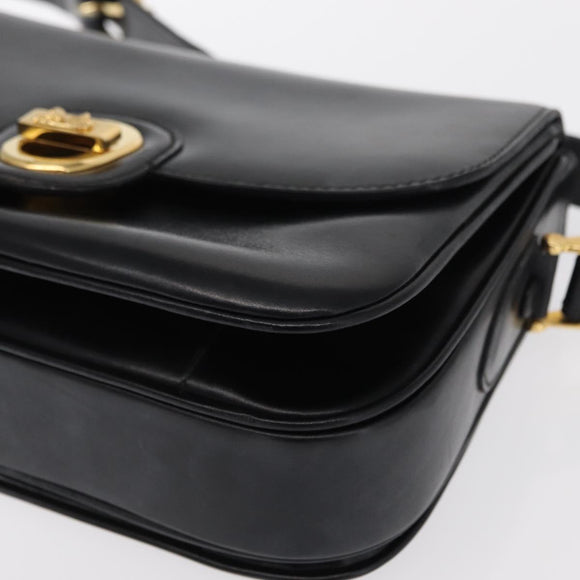 CELINE Horse Carriage Shoulder Bag Leather Black Gold Auth 153833