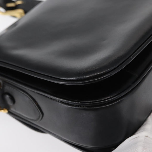 CELINE Horse Carriage Shoulder Bag Leather Black Gold Auth 153833