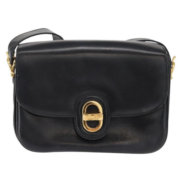 CELINE Horse Carriage Shoulder Bag Leather Black Gold Auth 153833 - 0