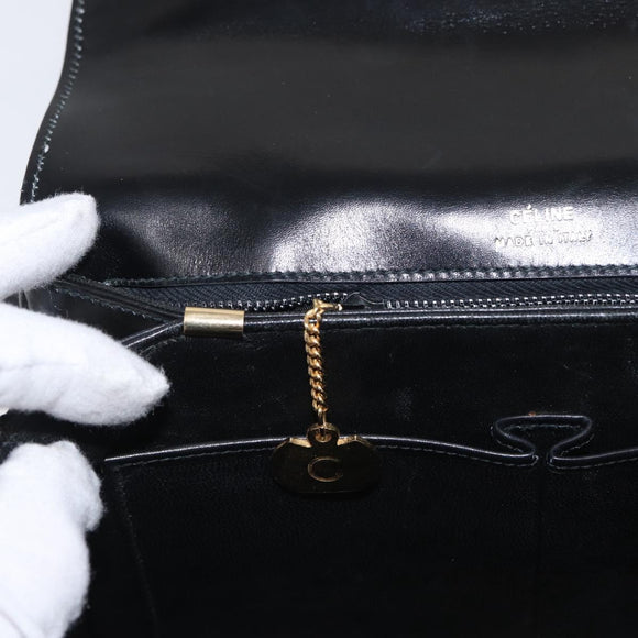 CELINE Horse Carriage Shoulder Bag Leather Black Gold Auth 153833
