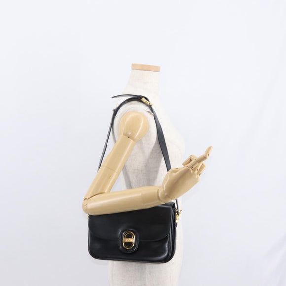 CELINE Horse Carriage Shoulder Bag Leather Black Gold Auth 153833