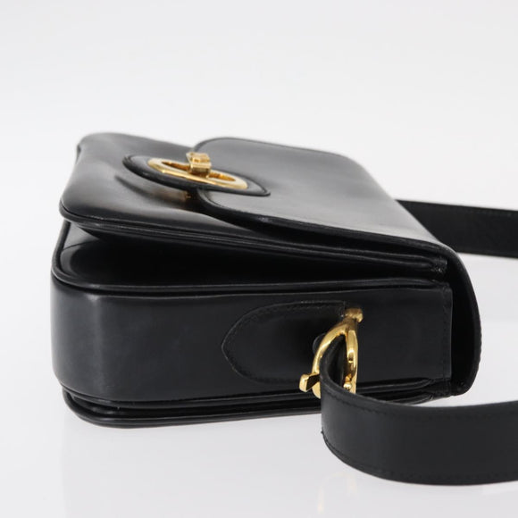 CELINE Horse Carriage Shoulder Bag Leather Black Gold Auth 153833