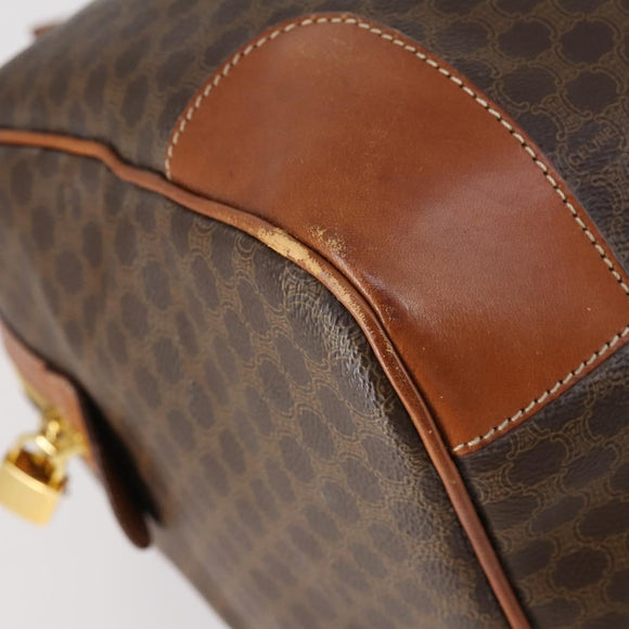 CELINE Macadam Canvas Boston Bag PVC 2way Brown Gold Auth 153834