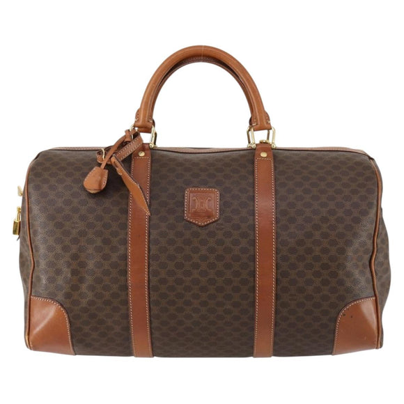 CELINE Macadam Canvas Boston Bag PVC 2way Brown Gold Auth 153834