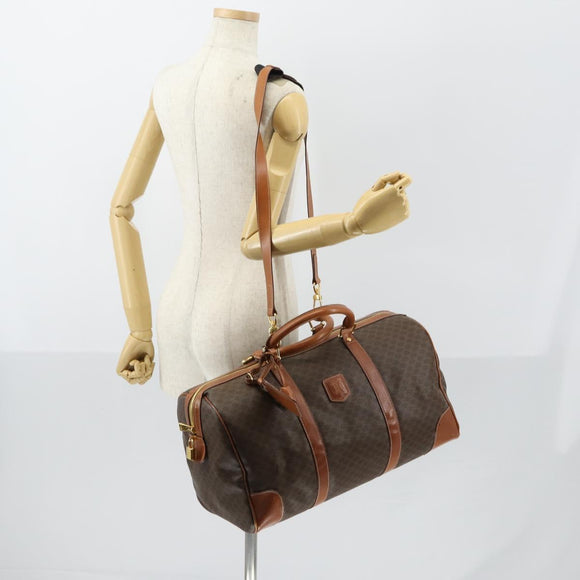 CELINE Macadam Canvas Boston Bag PVC 2way Brown Gold Auth 153834