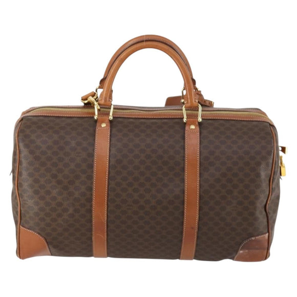 CELINE Macadam Canvas Boston Bag PVC 2way Brown Gold Auth 153834