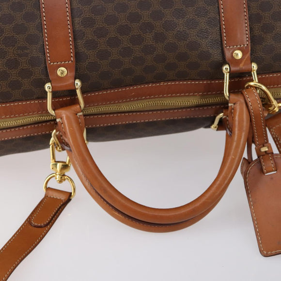 CELINE Macadam Canvas Boston Bag PVC 2way Brown Gold Auth 153834