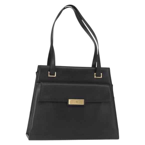 Christian Dior Tote Bag Leather Black Gold Auth 153835