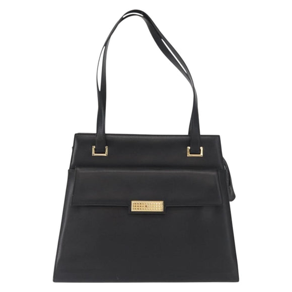 Christian Dior Tote Bag Leather Black Gold Auth 153835
