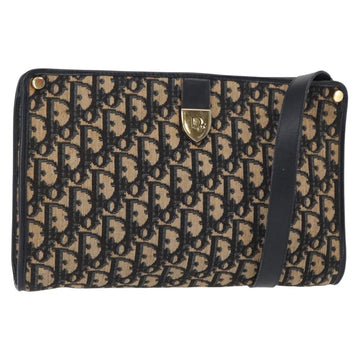 Christian Dior Trotter Canvas Shoulder Bag Navy Gold Auth 153836