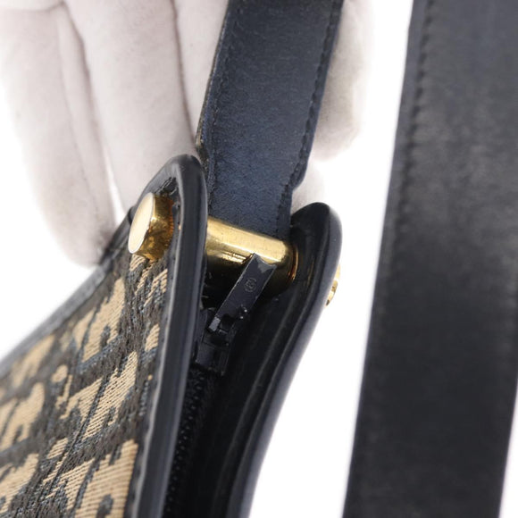 Christian Dior Trotter Canvas Shoulder Bag Navy Gold Auth 153836
