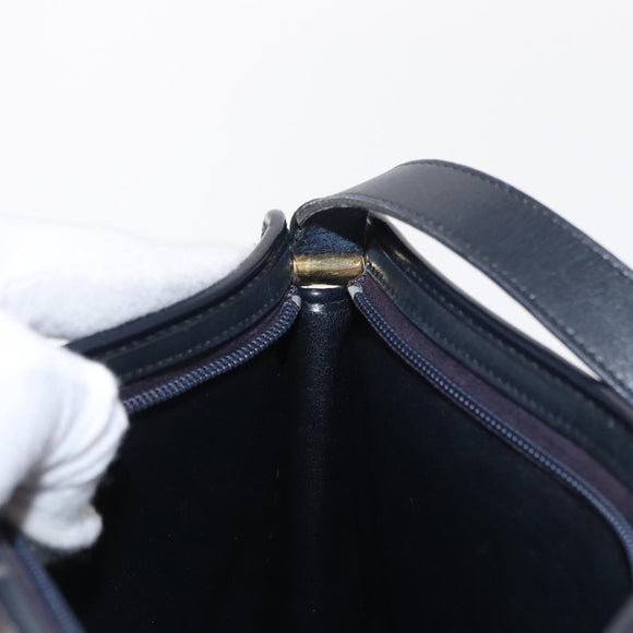 Christian Dior Trotter Canvas Shoulder Bag Navy Gold Auth 153836