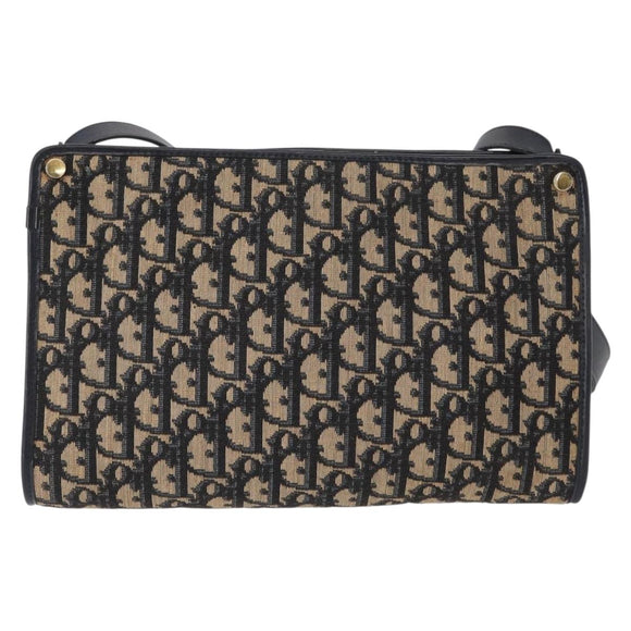 Christian Dior Trotter Canvas Shoulder Bag Navy Gold Auth 153836