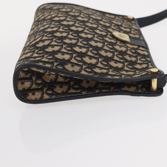 Christian Dior Trotter Canvas Shoulder Bag Navy Gold Auth 153836