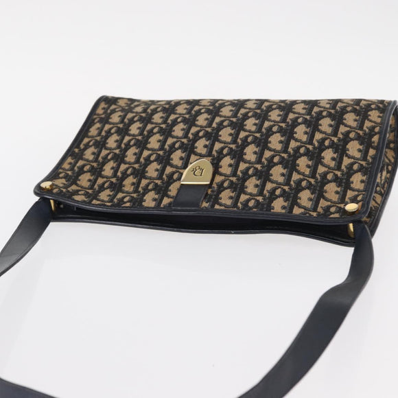 Christian Dior Trotter Canvas Shoulder Bag Navy Gold Auth 153836