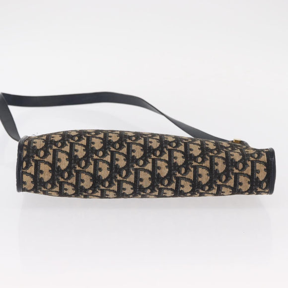 Christian Dior Trotter Canvas Shoulder Bag Navy Gold Auth 153836