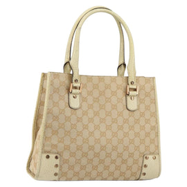 GUCCI GG Canvas Hand Bag Beige Gold 124260 Auth 153846