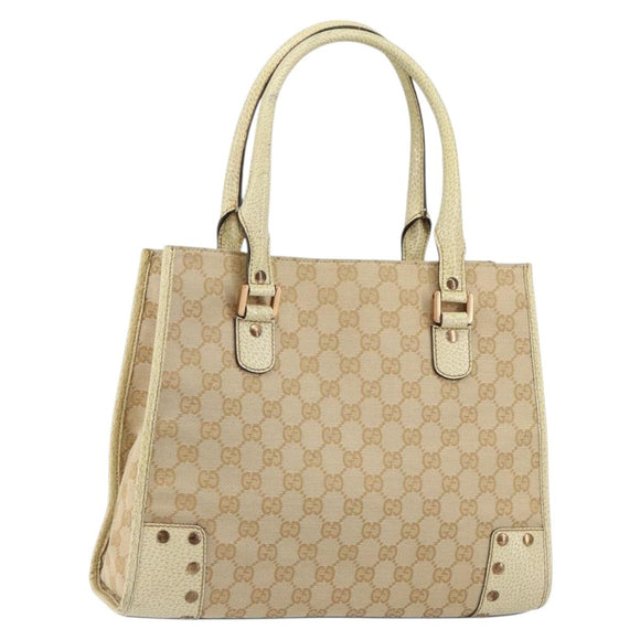 GUCCI GG Canvas Hand Bag Beige Gold 124260 Auth 153846