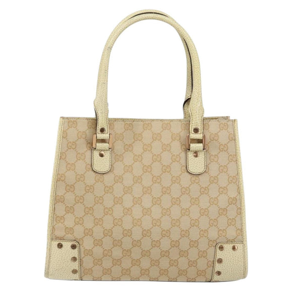 GUCCI GG Canvas Hand Bag Beige Gold 124260 Auth 153846
