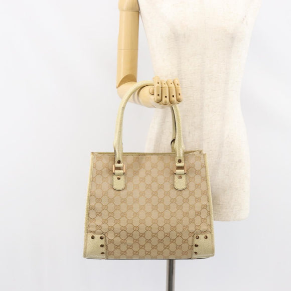 GUCCI GG Canvas Hand Bag Beige Gold 124260 Auth 153846