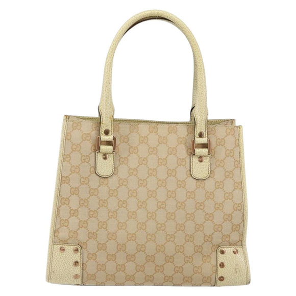 GUCCI GG Canvas Hand Bag Beige Gold 124260 Auth 153846