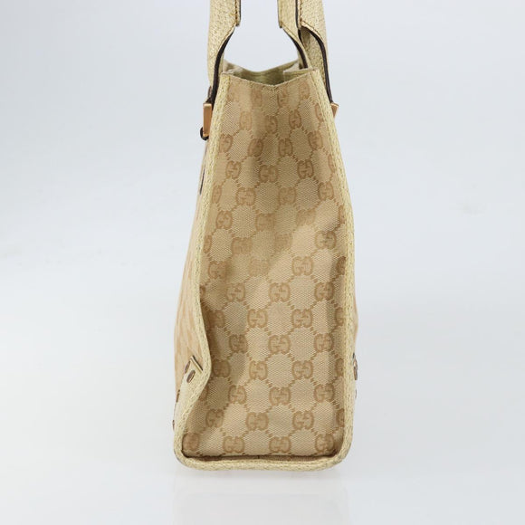 GUCCI GG Canvas Hand Bag Beige Gold 124260 Auth 153846
