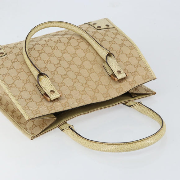 GUCCI GG Canvas Hand Bag Beige Gold 124260 Auth 153846