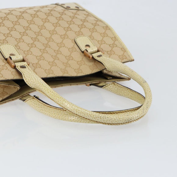 GUCCI GG Canvas Hand Bag Beige Gold 124260 Auth 153846