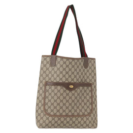 GUCCI GG Supreme Web Sherry Line Tote Bag PVC Beige Gold 39 02 003 Auth 153847