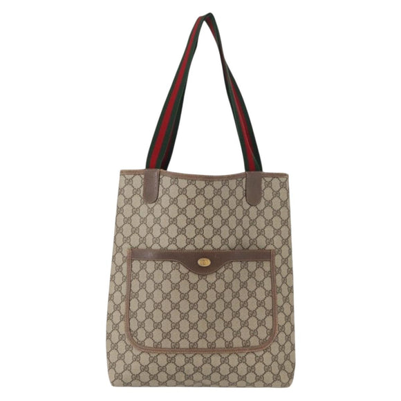 GUCCI GG Supreme Web Sherry Line Tote Bag PVC Beige Gold 39 02 003 Auth 153847