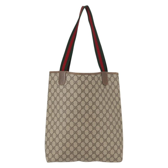 GUCCI GG Supreme Web Sherry Line Tote Bag PVC Beige Gold 39 02 003 Auth 153847