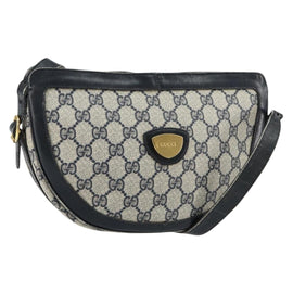 GUCCI GG Supreme Shoulder Bag PVC Navy Gold Auth 153848