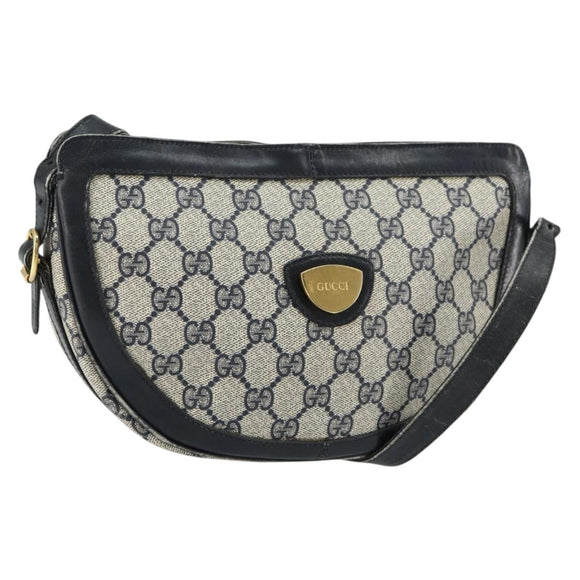 GUCCI GG Supreme Shoulder Bag PVC Navy Gold Auth 153848