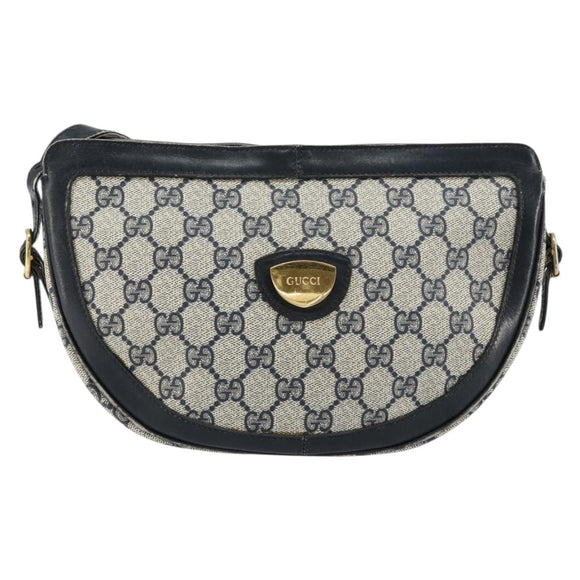 GUCCI GG Supreme Shoulder Bag PVC Navy Gold Auth 153848
