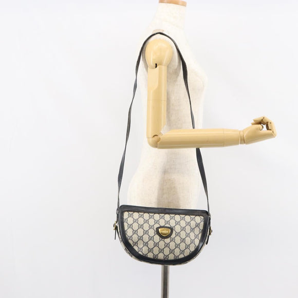 GUCCI GG Supreme Shoulder Bag PVC Navy Gold Auth 153848