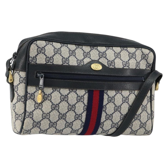 GUCCI GG Supreme Sherry Line Shoulder Bag PVC Navy Gold 001 4071 5 Auth 153849