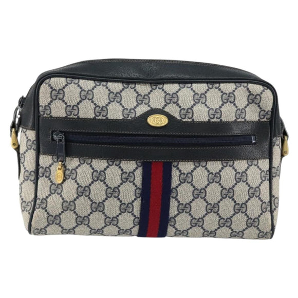 GUCCI GG Supreme Sherry Line Shoulder Bag PVC Navy Gold 001 4071 5 Auth 153849