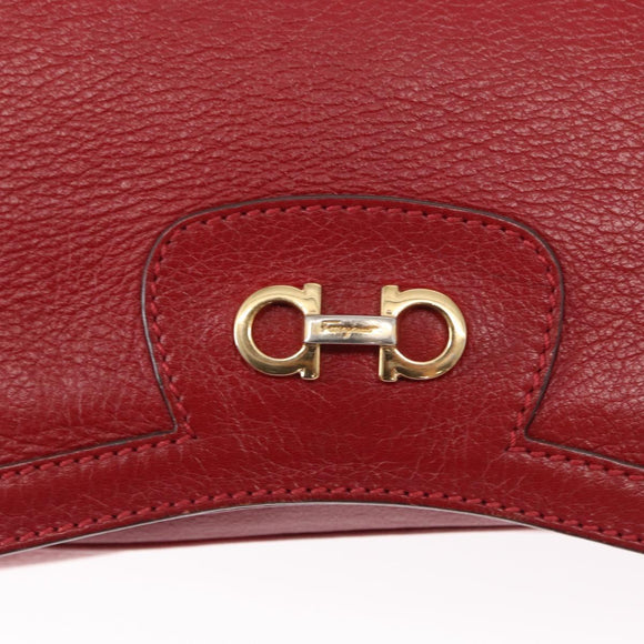 Salvatore Ferragamo Gancini Shoulder Bag Leather Red Gold Auth 153850
