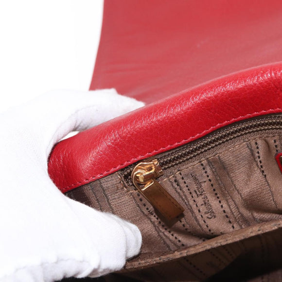 Salvatore Ferragamo Gancini Shoulder Bag Leather Red Gold Auth 153850