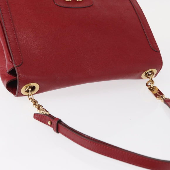 Salvatore Ferragamo Gancini Shoulder Bag Leather Red Gold Auth 153850